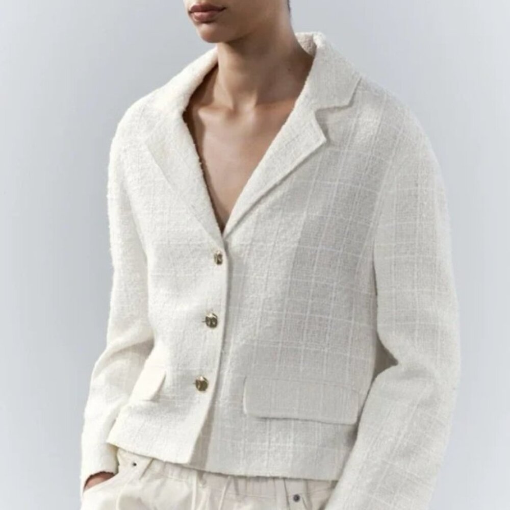 Zara NWT Cream Textured Women's Blazer - Size L